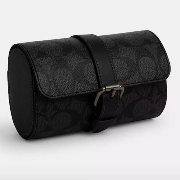 New Coach Watch Roll Case in Signature Canvas and Leather with Buckle Clโฆ - Picture 2 of 15